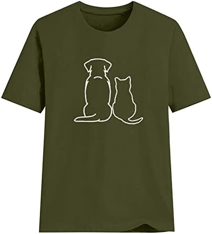 Сладка Тениска с изображение на Котки и Кучета за Жени, Летни Тениски с Къс Ръкав, Тениски за любителите на Животни, Ежедневни