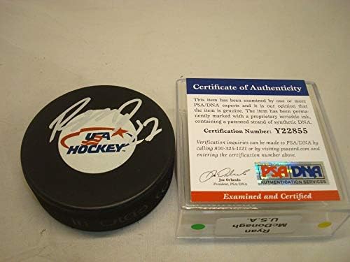 Райън Макдона подписа Хокей шайба на националния отбор на САЩ с Автограф на PSA / DNA COA 1A - за Миене на НХЛ с автограф