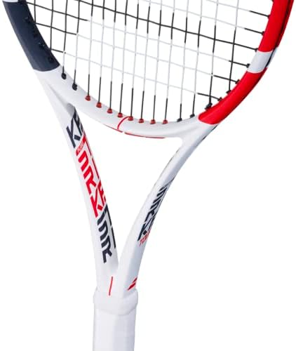 Тенис ракета Babolat Pure Strike Tour (3-то поколение) - 16-граммовая бяла Babolat Syn Gut със средно напрежение