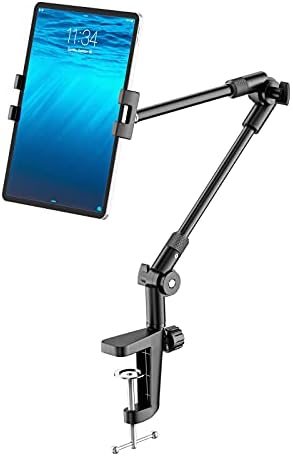 Титуляр стойка за таблет KDD с монтиране на статив за телефон iPad на 360 °, Поставка за уеб-камера с дълга дръжка 27 инча, Планина за