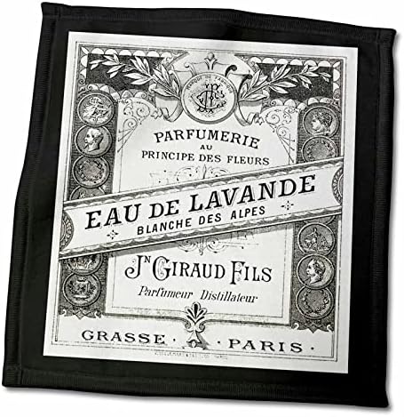 3D Изображение на Рози Върху Етикета на парфюми Vintage F Paris в Черно-бяла Кърпа за ръце 15 x 22
