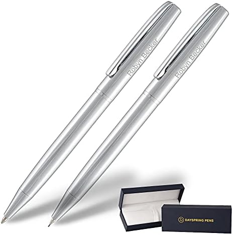 Комплект химикалки и моливи Dayspring Pens Richmond хром | Персонализирана подарък дръжка с надпис. Уникален подарък с надпис име или