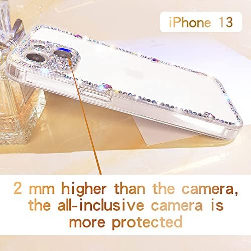Cavdycidy за Луксозни своята практика iPhone 13 С Пайети, Сладък Калъф за телефон с Кристали, Защита на камерата с кристали, airbag, Защита от падане, Кристално Чист Калъф за жен