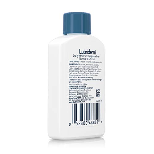 Хидратиращ лосион за тяло Lubriderm Daily Moisture без мирис с витамин В5 за нормална и суха кожа, не-мазен лосион без аромати.