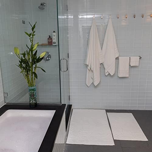 Постелки за баня Mosobam 1000 GSM Luxury Hotel от Бамбук, Вискоза и Памук, XL, 28X44, Бял, Комплект от 4 постелки за баня голям размер