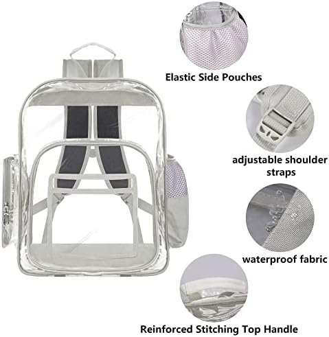 Прозрачен раница Pepypepy, Водоустойчив Прозрачна чанта за книги, Училищна чанта, изработена от PVC, Идеална за колеж, на работното място, спортни дейности (Сив)