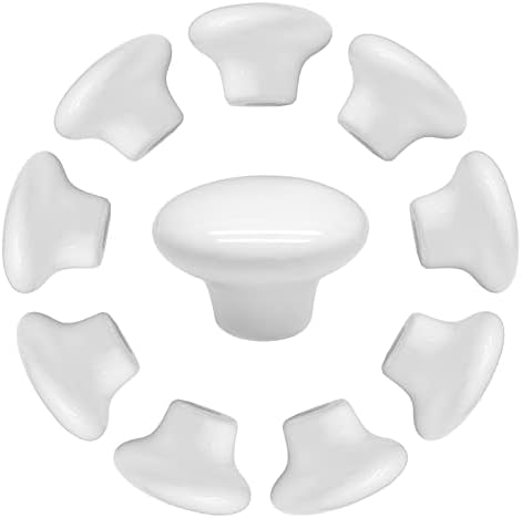 Кухненски Бели Керамични дръжки с Кръгла форма, Прибиращ се дръжка на Кухненски шкаф, 10 бр. Керамична дръжка на шкафа за чекмедже