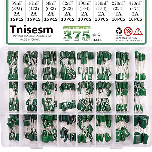 Tnisesm 375 БР 24-Цифрени Метализирани Кондензатори от майларовой полиестерен филм в Асортимент, Комплект 0,22 nf - 470nF 100 в картонена