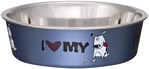 Купа за кучета Любовни Pets Bella Bowl Designer & Expressions, Малка, обичам Кучето Си, Синя Стомана