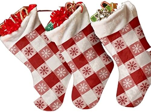 WXBDD Коледни Чорапи с червена клетка с Снежинками, Коледни Украси за дома, Коледна Елха, Висящи бижута, подаръчни пакети (Цвят: 1бр, Размер: 14x20x8 см)