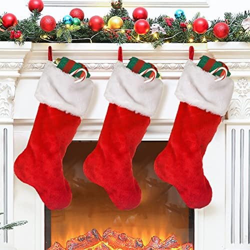 Коледни Чорапи, 18 инча Големи Плюшени Кадифена Коледна Окачени Коледни Чорапи, Персонални Украса за Коледа е празник, Коледната