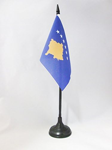 Флаг на АЗЕРБАЙДЖАН Тенис на Знаме на Косово 4 x 6 - Косово Тенис на Флаг 15 x 10 см - Черна Пластмасова Пръчка и Основата на