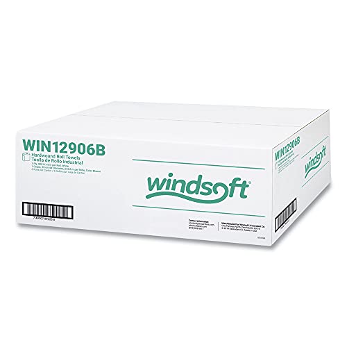 Windsoft WIN12906 8 инча x 800 метра. Кърпи на рула с твърда намоткой - Бели (6 ролки / кутия)