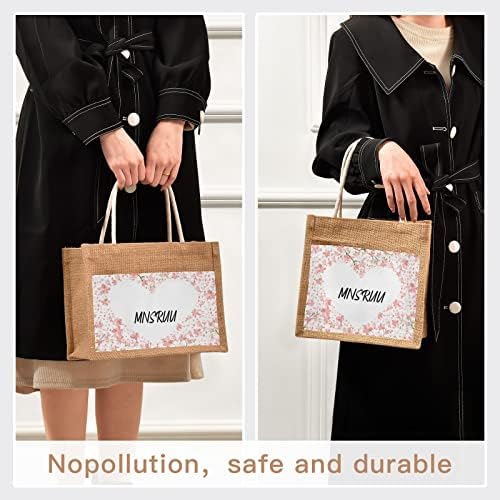 MNSRUU Потребителски Джутовые Чанти-тоут с Холщовым Преден Джоб за Многократна употреба Торби от Зебло за Жени Персонализирани подаръци, Цветя
