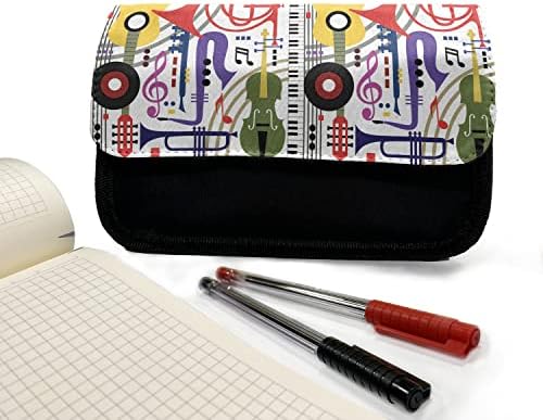 Foldout Музикален молив случай, Класически Музикални Инструменти, Тъканно Чанта за писалки-Моливи в Двоен цип, 8,5 x 5,5, Многоцветен