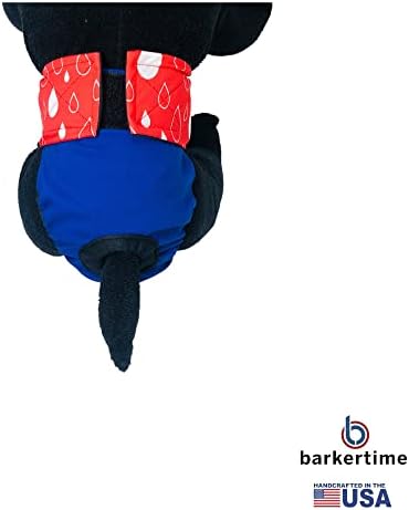 Barkertime Червени капки вода върху Синя Водоустойчива Подгузнике за кучета Премиум-класа, S, Без дупка за опашката - Произведено в САЩ