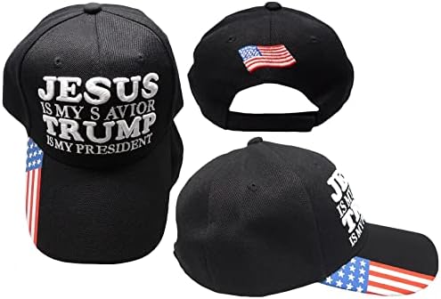 Исус е Мой Спасител, Тръмп-Ми Президент, Черен Флаг На САЩ Бил, Бейзболна Шапка с Регулируема Бродерия от Полиестер