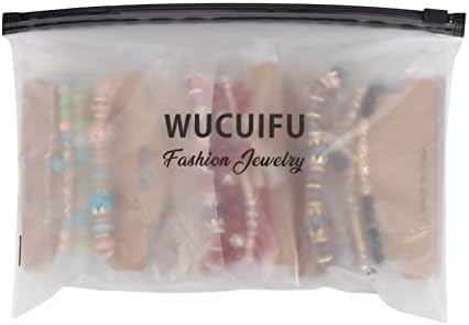 WuCuifu 8 Опаковки Чешки подреждат една върху друга Гривни за Жени Многослойни Опъната Гривни от Мъниста