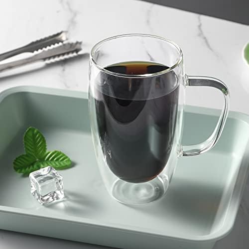 Стъклени чаши за кафе Douria с двойни стени, Прозрачни чаши за еспресо, Набор от кафе чаши за чай, утайка от чаша с лед, Стъклени чаши за