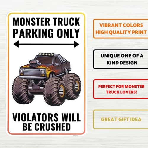 Знак Venicor Monster Truck - 9 x 14 инча - Алуминий - Декор в стил Чудовище Трак за момчета, Стоки за Парти в чест на рождения Ден на Monster
