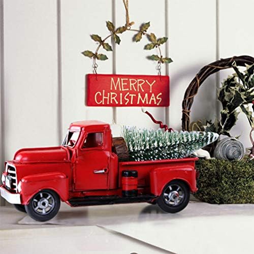 STOBOK Стар Камион Декор Червен Декор Ретро Червен Камион Коледна Украса за вашия камион Метален Автомобил Камион с Коледни коледни