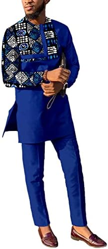 Мъжки Африкански Комплект от 2 теми, Костюм Дашики, Традиционна Риза с дълъг ръкав и Панталони, Спортно облекло