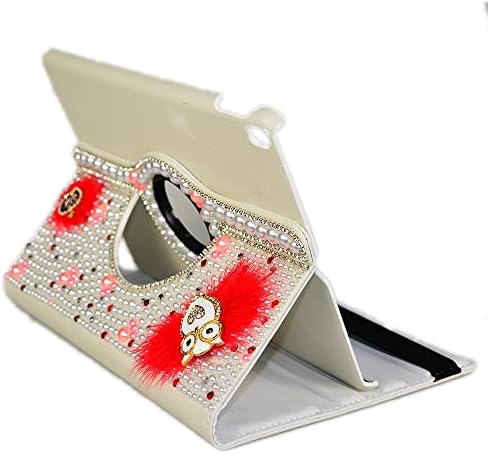 Калъф за таблет от лъскава кожа AS-Zeke, съвместим с iPad 2 Air 9,7 инча (2014), серия 3D ръчно изработени Нощен бухал в короната, украсен с кристали, Защитен калъф - червен