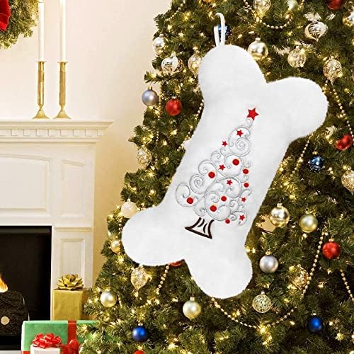 Коледни Чорапи за домашни кучета Yoochee, Снежно-Бели Плюшени Коледни Чорапи за Кучета във формата на Голяма Кост с изящна Бродерия