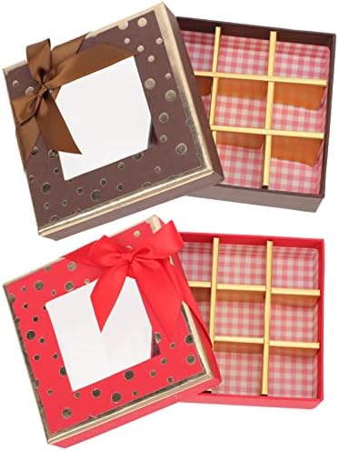 Cabilock 2 елемента Кутии за Подаръци за Сватба парти с Прозорец Лък 9 Мрежи Кутия Шоколад Подарък Кутия за Свети Валентин е Кутия Бонбони