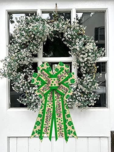 Обвързването на Големи Бантов на Деня на Св. Патрик за Венец, Лък от Зебло на Св. Патрик със Зелен Трилистником за входната врата, Лъкове от зелените Централи във фор