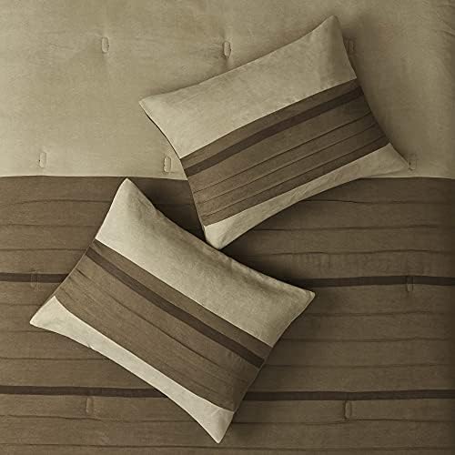 Комплект стеганого одеяла Madison Park Cozy - Луксозен дизайн от изкуствен велур, акцент в ивица, Алтернативно спално бельо от