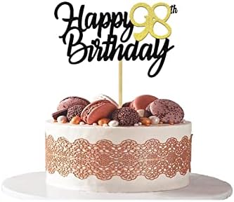 Топперы за торта с 98-ия Рожден ден, Блестящи Топперы за торта за 98-та годишнина, Бижута за рождения Ден на 98 Години, Украса за торта за рожден ден от злато, Деветдесет