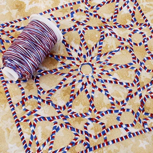 Конци Threadart Multicolor от памук | Многоцветни за капитониране, шевни и бродерия | Цвят 0119 Патриотичен | 40/3wt - 600 м (660 ярда) Шишарки | Дълъг щапелни с ниско съдържание на власи
