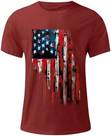 MIASHUI Ризи за Големи Мъже, Мъжки Флаг на Деня на Независимостта, Модни и Ежедневни Памучен Тениска с Фин Принтом, Тениска с Къс Ръкав