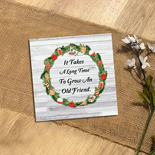 Коледен Открит Знак на Верандата Цитат Венец е Необходимо Много Време, за да Растат Стари Приятели Ретро Дървена Табела На Вратата