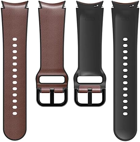 COEPMG 20 мм Силикон + Кожени смарт въжета за Samsung Galaxy Watch 4 Classic 46-42 мм/Watch4 44 мм 40 мм Лента, Без пропуски Гривни Гривна (Цвят: тъмно кафяв, размер: Galaxy watch4 40 мм)