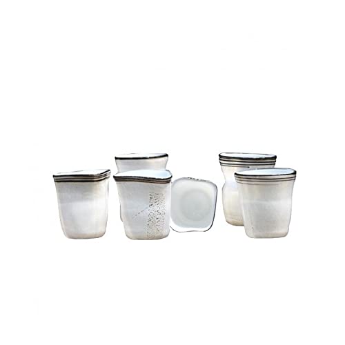 Муранское Стъкло, Комплект от Шест Цветни Бели Чаши, Чинии, ръчно изработени Произведения на изкуството От Бластване Стъкло,