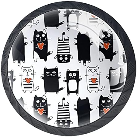 4 Опаковане на Кръгли Дръжки за Шкафа Черно-Бели Котки Шкаф За Дрехи Дръжки на Вратите на гардероба-купе Мебелни Дръжки