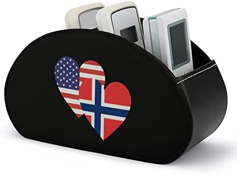 Норвегия Американското Сърцето Флаг Изкуствена Кожа Притежателите на Дистанционното Управление на Телевизор Офис Кутия За Съхранение на Настолен Органайзер с 5 О