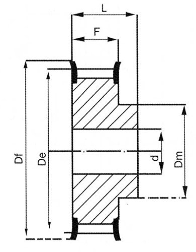 Ролка ГР Ametric 12L075 от стомана ANSI фланец, 12 Зъбите, 3125 Инча +/-1/16 Водещ на отвора (d), Външен диаметър 1,4 инча (De), диаметър стъпки 1,43-инчов (Dp), ширина на челото на 1 (F), (Аметри