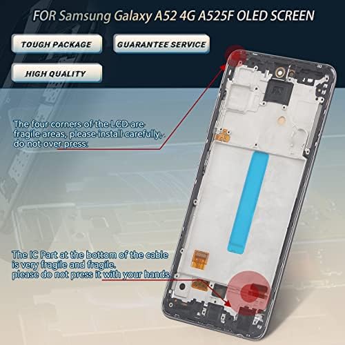 YWLRONG OLED-дисплей, съвместим с Samsung Galaxy A52 4G A525F, разменени LCD дисплей с сензорен екран, в комплект (черни с рамка,