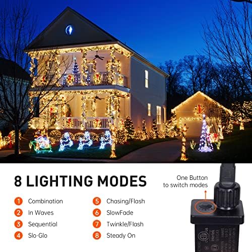 164 Ft 500 led гирлянди, коледни светлини на открито, 8 режима на осветлението, светлините на Коледната елха, plug-Водоустойчив приказни