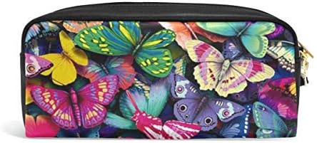 Vipsk Студентски Черен молив случай от Висококачествена Изкуствена кожа с Голям Капацитет, чанта за писалки, чанта за грим, Косметичка (Цветна пеперуда)