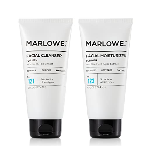 MARLOWE. № 121 Мъжки почистващо средство за лице и MARLOWE. № 123 Хидратиращ Мъжки крем за лице | Ежедневно измиване на лицето и Лек крем за лице | Лек свеж аромат | Натурални Съ