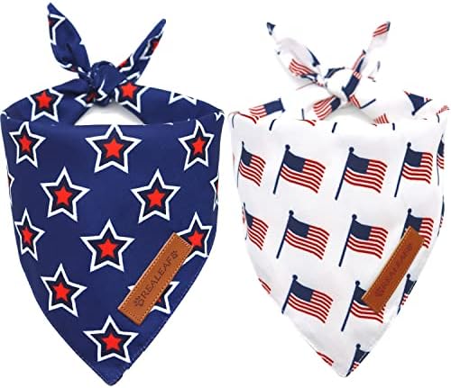 Кърпи за кучета с флага на сащ Realeaf, 2 опаковки, Триъгълни Двупосочен Шал за домашни любимци на 4 юли за момчета и Момичета, Висококачествена и Здрава тъкан, Патриотич