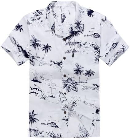 Мъжки Хавайска Риза Palm Wave Aloha Тениска Бяла Карта