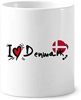 Аз Обичам Дания Дума Флаг Любов Сърцето Илюстрация На Четка За Зъби Дръжката На Притежателя Чаша Керамична Поставка Молив Чаша