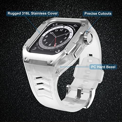 Каишка GELISHI, Съвместим с каишка на Apple Watch Series 8/Series 7 45 мм, мъжки Здрав Сверхпрочный калъф-Броня със Защитен калъф от TPU Sport Band, устойчив на удари, прозрачен