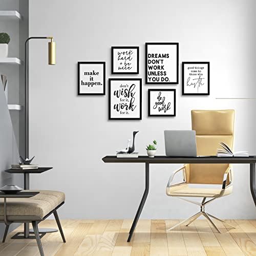 ArtbyHannah Вдъхновяващи Стенен декор за офис, Комплект от 6 черно-белите отпечатъци с мотивирующими цитати и забележки, в рамка за фитнес зала или у дома, интериор, разли
