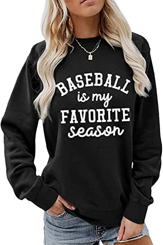 JVERF Бейзболна hoody Моят любим сезон, Дамски бейзболна риза Мама, Пуловер с дълъг ръкав и кръгло деколте, Потник, Пуловер в деня на играта
